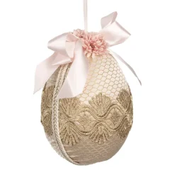 Decoratie paashanger ei beige/roze textiel 11*14