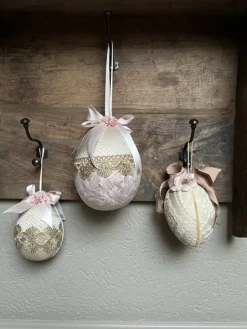 Decoratie paashanger ei textiel beige 11*17