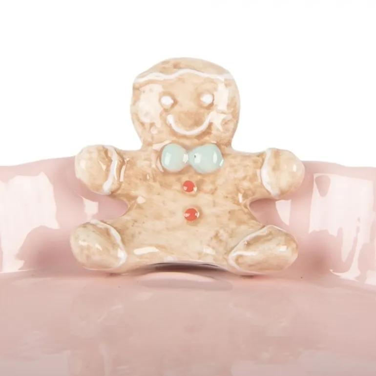 Decoratie schaal gingerbread man roze 23*7