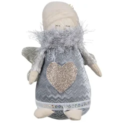 Decoratie stoffen engel grijs/blauw