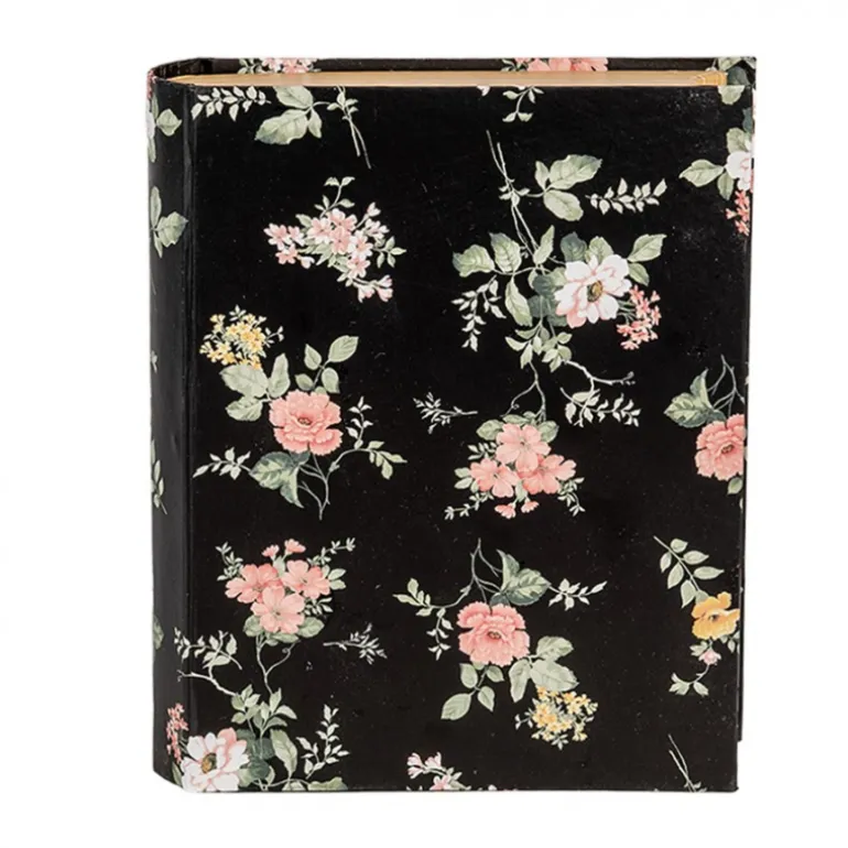 Doos in boekvorm bloemetjes zwart 17*14
