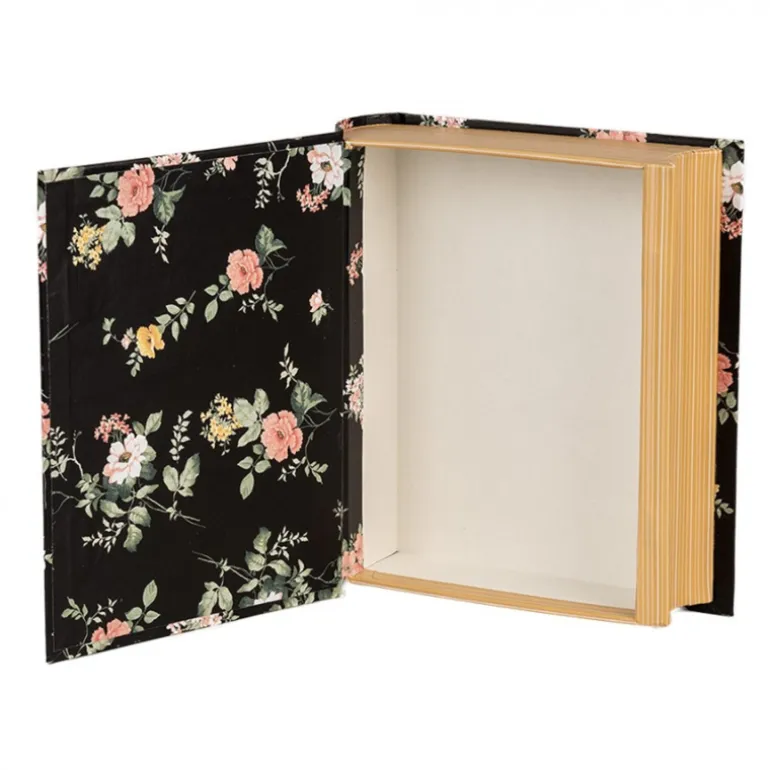 Doos in boekvorm bloemetjes zwart 17*14