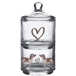 Dubbele voorraad / bewaarpot hart Teckel 10*21