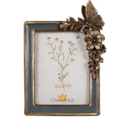 Fotolijst bloemen en vlinder blauw/goud 13*18