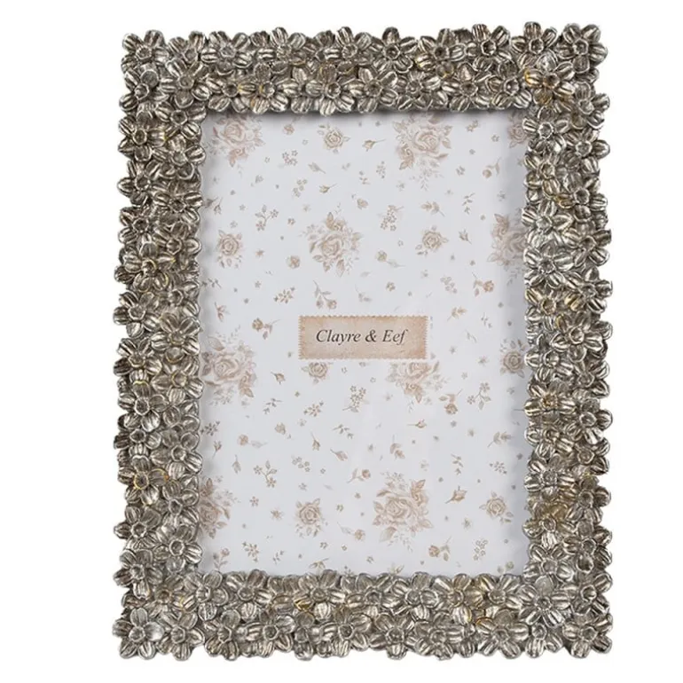 Fotolijst met bloemetjesrand zilverkleur 13*18