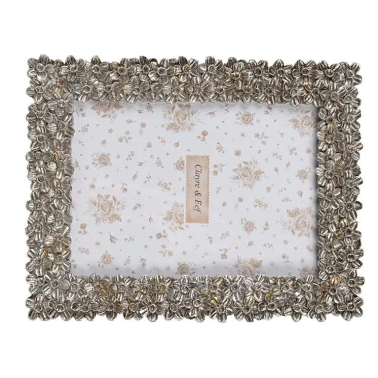 Fotolijst met bloemetjesrand zilverkleur 13*18