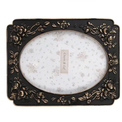 Fotolijst met roosjes ovaal zwart/goud 13*18