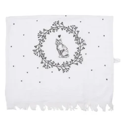 Gastendoekje wit/grijs kat model 1