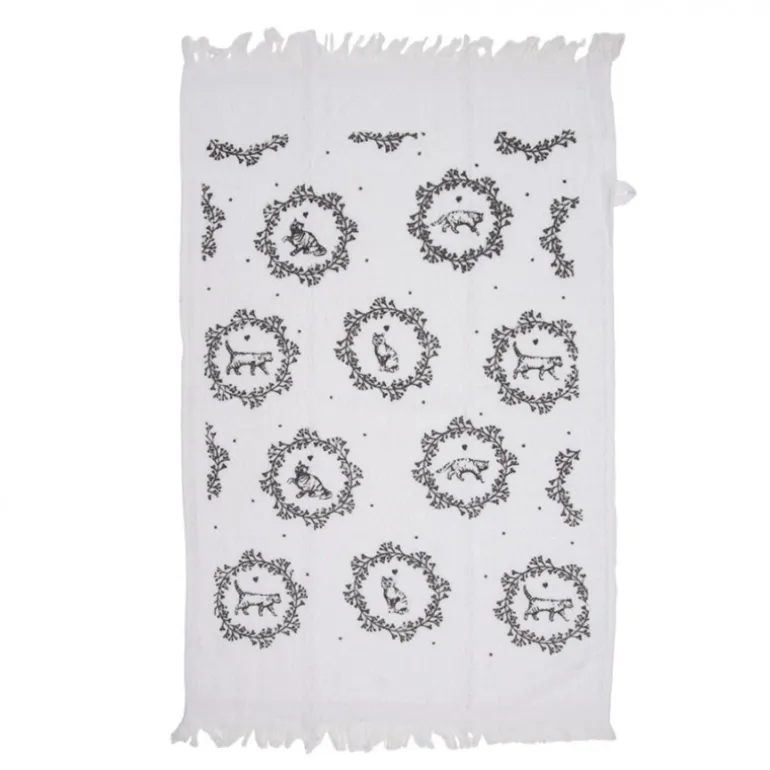 Gastendoekje wit/grijs kat model 2