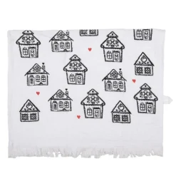 Gastendoekje wit/zwart huisjes