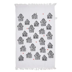 Gastendoekje wit/zwart huisjes