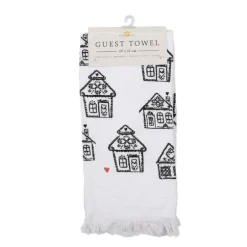 Gastendoekje wit/zwart huisjes