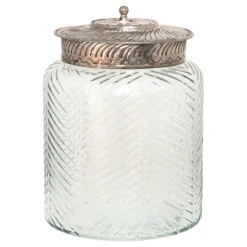 Glazen pot met oudzilverkleur deksel 15*21