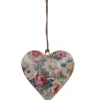 Hangend metalen hart roosjes groen/roze 10 cm