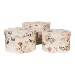 Hoedendoos (3) beige bloemen en vlinders