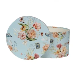 Hoedendoos (3) blauw bloemen en vlinders