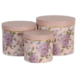 Hoedendoos set van 3 gebloemd roze