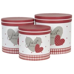 Hoedendoos set van 3 hartje rood/wit
