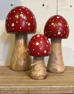 Houten decoratie paddenstoel (M)