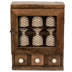 Houten kastje met 6 eierdopjes 23*9*30