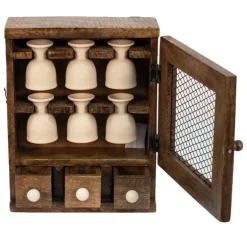 Houten kastje met 6 eierdopjes 23*9*30