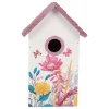 Houten vogelhuis bloemen wit/roze