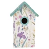 Houten vogelhuis bloemen wit/blauw