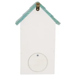 Houten vogelhuis bloemen wit/blauw