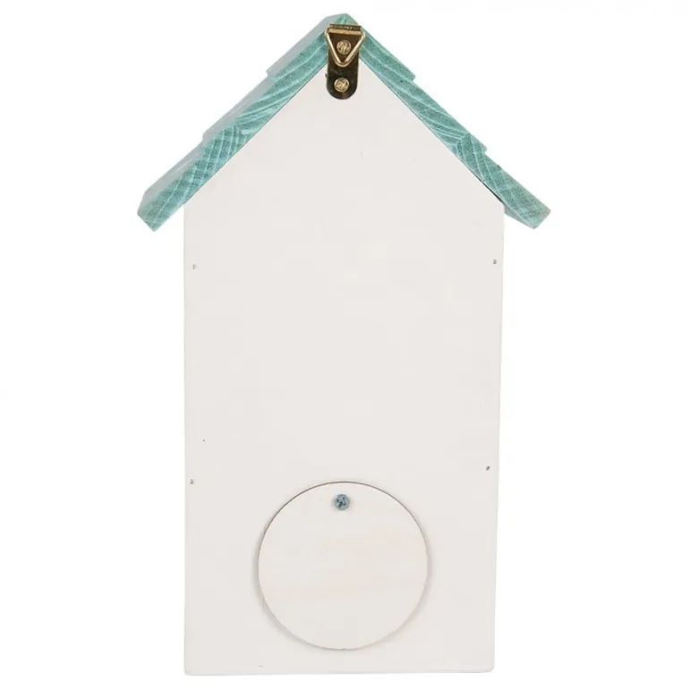 Houten vogelhuis bloemen wit/blauw