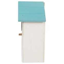Houten vogelhuis bloemen wit/blauw