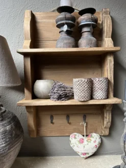 Houten wandplank/kapstok 3 haken 59*40*15