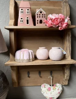 Houten wandplank/kapstok 3 haken 59*40*15