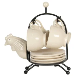 Ijzeren houder met 4 kop en schotels kip