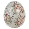 Keramiek decoratie ei (L) met roosjes grijs 14*16