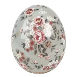 Keramiek decoratie ei (M) roosjes grijs 10*12