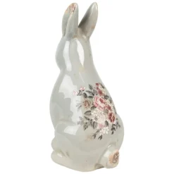 Keramiek decoratie konijn (L) roosjes grijs 16*12*28