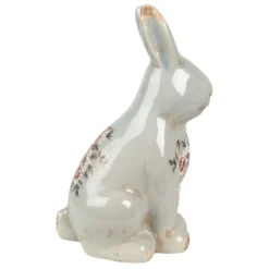 Keramiek decoratie konijn (L) roosjes grijs 16*12*28