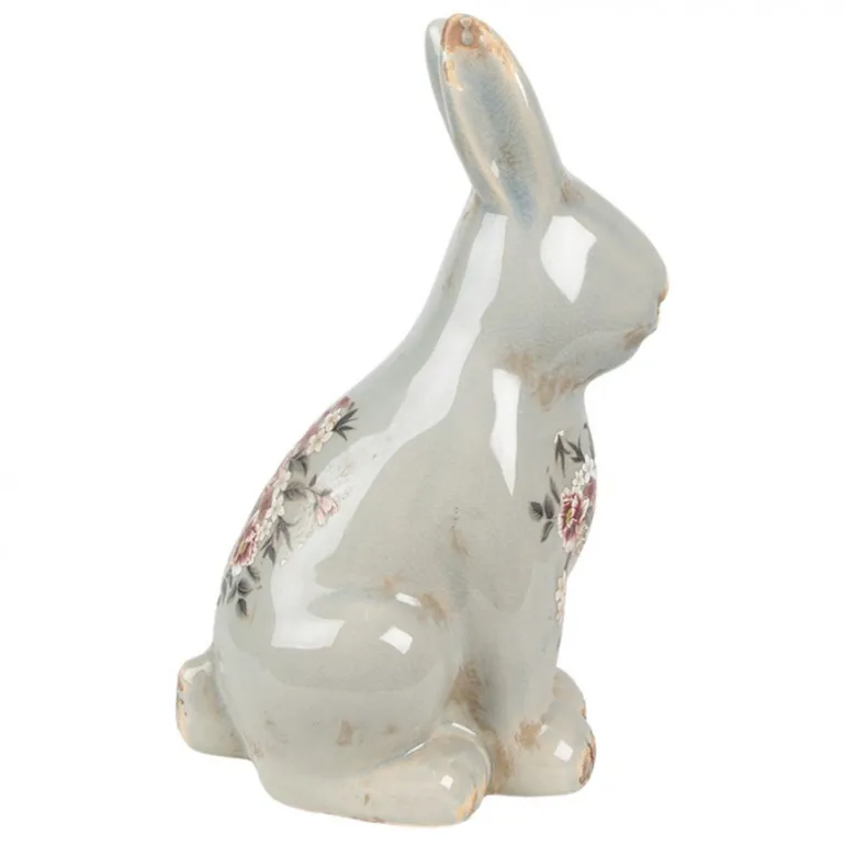 Keramiek decoratie konijn (L) roosjes grijs 16*12*28