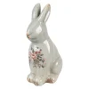 Keramiek decoratie konijn (M) roosjes grijs 13*10*21