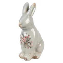 Keramiek decoratie konijn (M) roosjes grijs 13*10*21