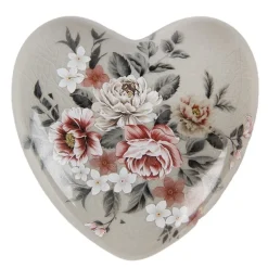Keramieken hart roosjes grijs 11*4