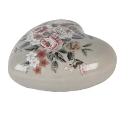 Keramieken hart roosjes grijs 11*4