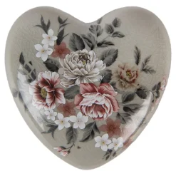 Keramieken hart roosjes grijs 11*4