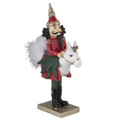 Kerstdecoratie Notenkraker op stokpaardje rood/groen