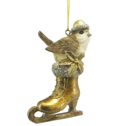 Kersthanger vogeltje op schaats goudkleur