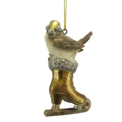 Kersthanger vogeltje op schaats goudkleur