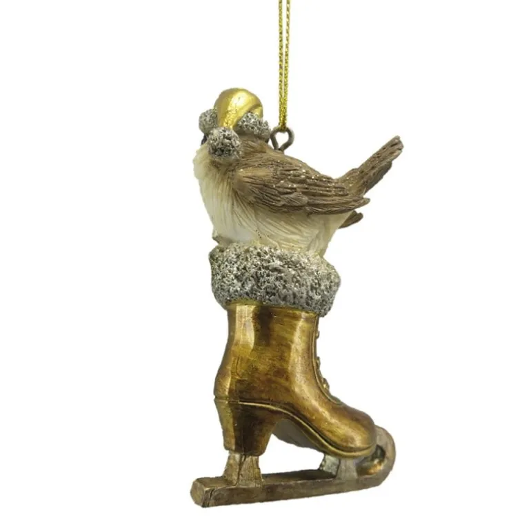 Kersthanger vogeltje op schaats goudkleur
