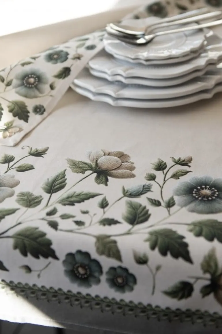 Keukendoek Anemoon beige/groen