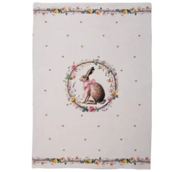 Keukendoek haas en roosjes roze