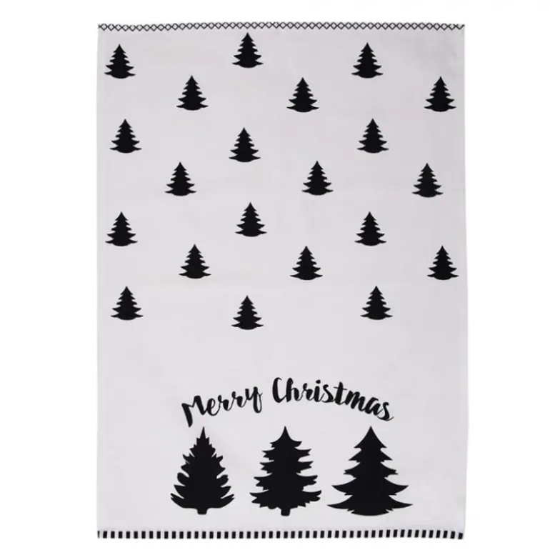 Keukendoek kerstboom wit/zwart